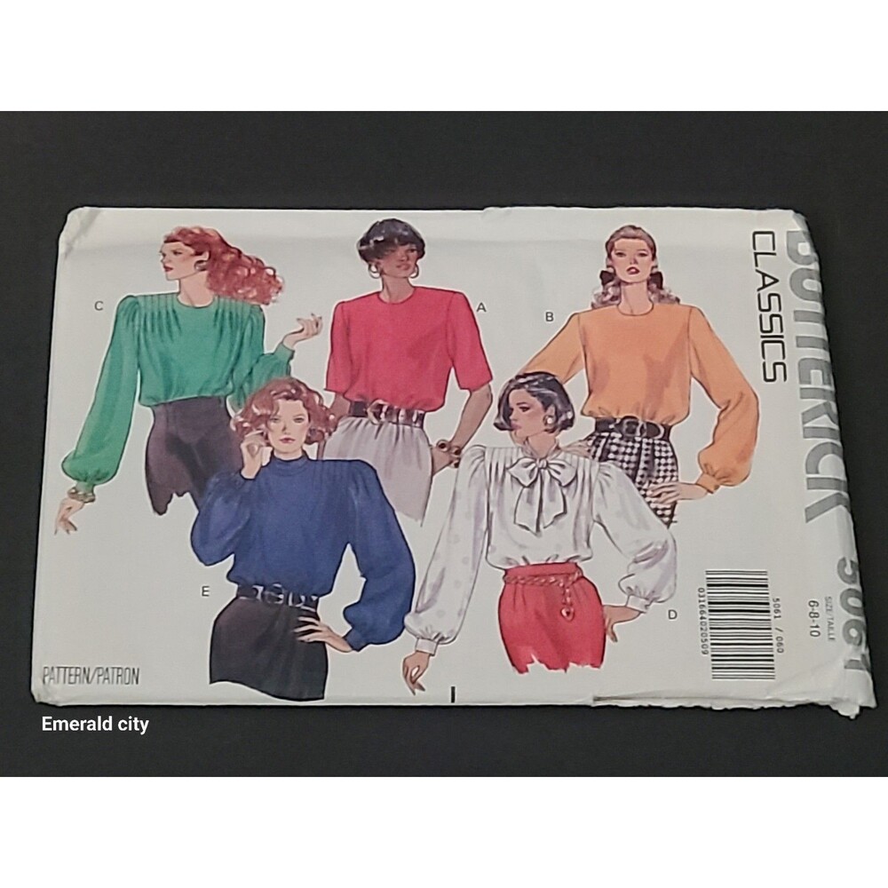 Vtg Butterick 5061 Misses Blouse 4 Style Variations 1990 Pattern 6-8-10 Uncut
